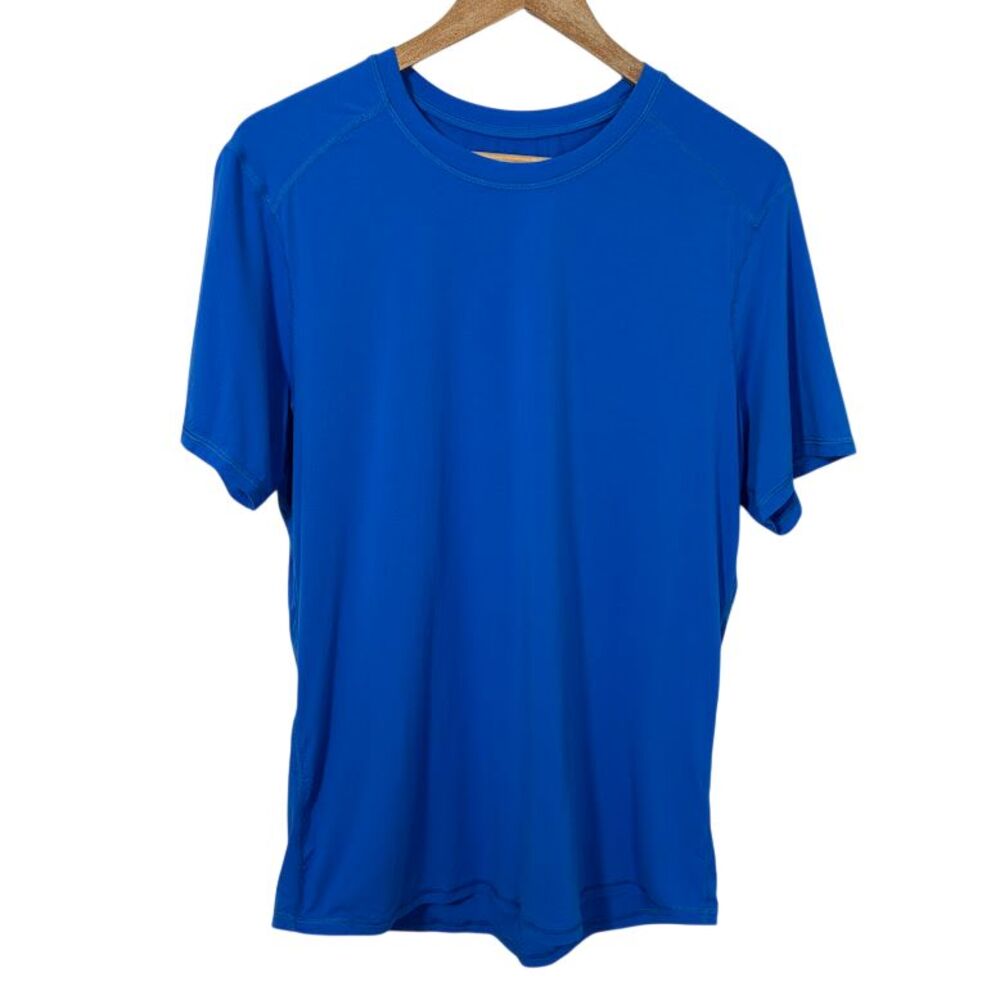 Manduka Tech Tee Men’s M Blue Yoga Performance Shirt Moisture Wicking Stretch